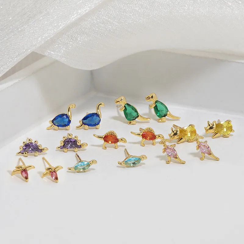 Cute Mini Inlaid Zircon Dinosaur Stud Earrings For Women Girls Fashion Simple Crystal Animal Shaped Ear Jewelry Party Gifts | Украшения и