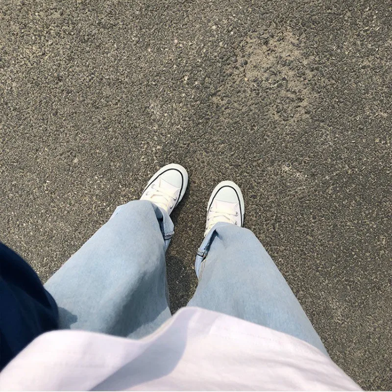 Jeans Women Solid Vintage High Waist Wide Leg Denim Trousers Simple Students All-match Loose Fashion Harajuku Womens Chic Casual