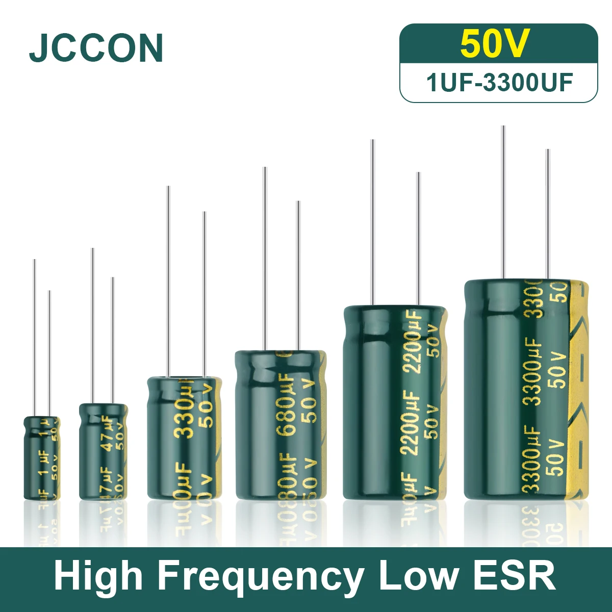 15-100Pcs JCCON Aluminum Electrolytic Capacitor High Frequency Low ESR 50V 1UF 4.7UF 10UF 22UF 47UF 100UF 220UF 330UF 470UF 680U