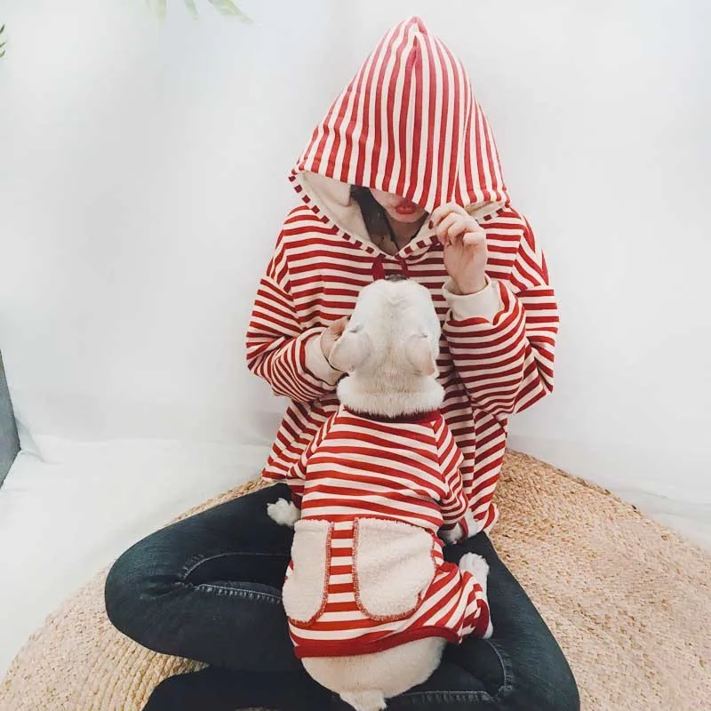 

Striped Pets Dog Coat Clothes Small Dogs Parent-Child Outfit French Bulldog Winter Warm Hoodies Clothing Chihuahua Pug Costume