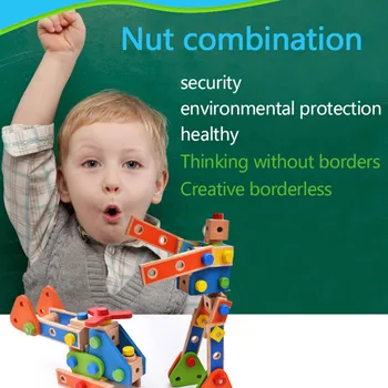 

Wooden and Bolts Set Building Blocks Construction Kit 70 Pieces For Kids Gift Montessori Toddlers Baby Educational Color Sorting