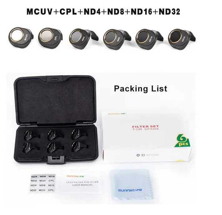 6 PC Full Set 3/4/6 шт./компл. для DJI Spark Multi-Слои защитная пленка MCUV/CPL/ND4 ND8 ND16 ND32 Комплект фильтров объектива прозрачная HD защитная пленка Камера защитное устройство для объектива - Цвет: 6 PC Full Set