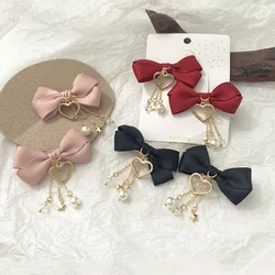 [1 Pair Set] Net Red Bow Hairpin Red Love Pendant Pair Clip Girl Heart Cute Hairpin Ponytail Hair Accessories Female