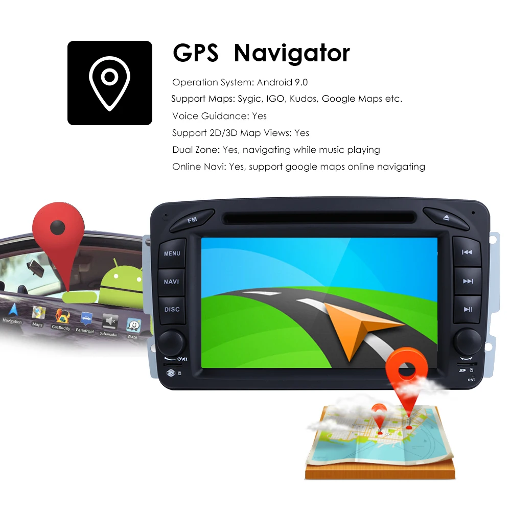Quad Core Android 9.0 Car DVD GPS Player For Mercedes Benz W203 W209 W203 C209 W693 W463 Viano Vito