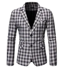 Весна Осень Роскошный Блейзер повседневный деловой хлопковый приталенный пиджак мужской Клетчатый Блейзер размера плюс M-5XL