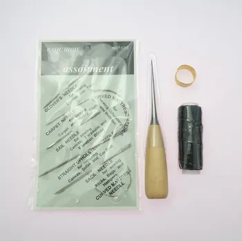 

1 set Hand leathercraft Tool Set with Needle Leather Waxed Thread Cord Drilling Awl and Thimble for Leather Repair PGG08