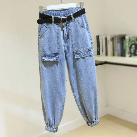 baby blue Джинсы бойфренда для женщин, джинсы для мам, винтажные джинсы с высокой талией, уличная одежда, длина по щиколотку, шаровары, брюки ковбоя Mujer - Цвет: baby blue