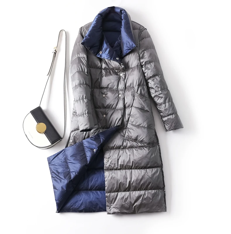 Duck Down Jacket Women Winter Long Thick Double Sided Plaid Coat Female Plus Size Warm Down Parka For Women Slim Clothes 2020
