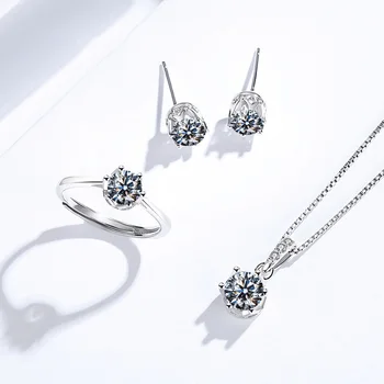 

GU09 Crown Set Classic Zircon Ring Fashion Necklace Pendant Earring Set Birthday Gift
