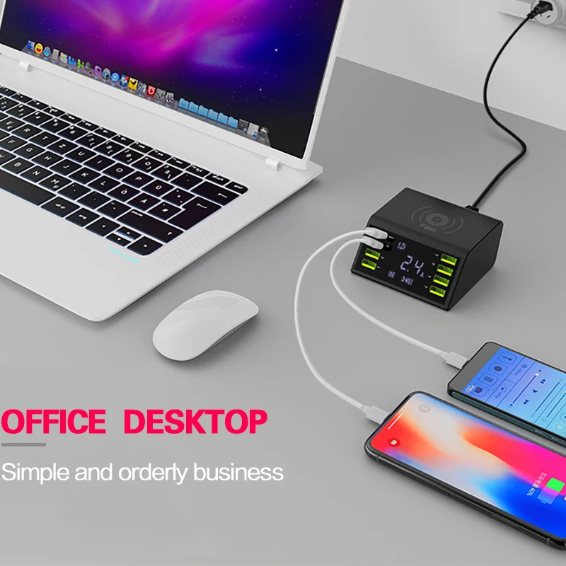 Goldfox Qi Беспроводное 8 USB зарядное устройство для iPhone samsung huawei Быстрая зарядка 3,0 Беспроводное зарядное устройство ЖК-дисплей usb зарядное устройство адаптер