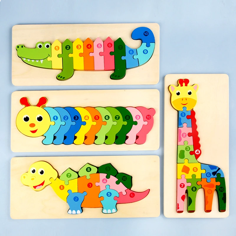 

Montessori Wooden Educational Toys Children's 3D Animal Matching Puzzle Building Block Busy Board Preschool Educational Kids Toy