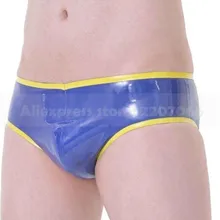 Мужские латексные трусы-боксеры ручной работы синего и желтого цвета, резиновые трусы, нижнее белье с низкой талией, облегающее экзотическое нижнее белье RPM098