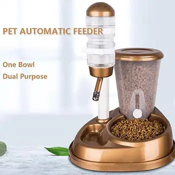 

2 In 1 Pet Cat Dog Automatic Feeder with Large Capacity Water Fountain Food Bowls and Water Bottle Dispenser for Dog Cat Rabbit