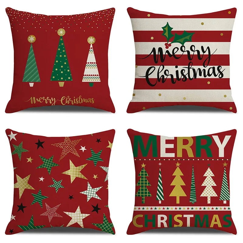 

Christmas pillow set decorated exquisite color stars printed linen pillow set 45Ч45 cm 2020 New Year Christmas home decoration