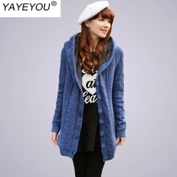 

YAYEYOU new style of vintage knit women loose oversize size warm body shapeable hooded velvet no velvet cardigan to temperament
