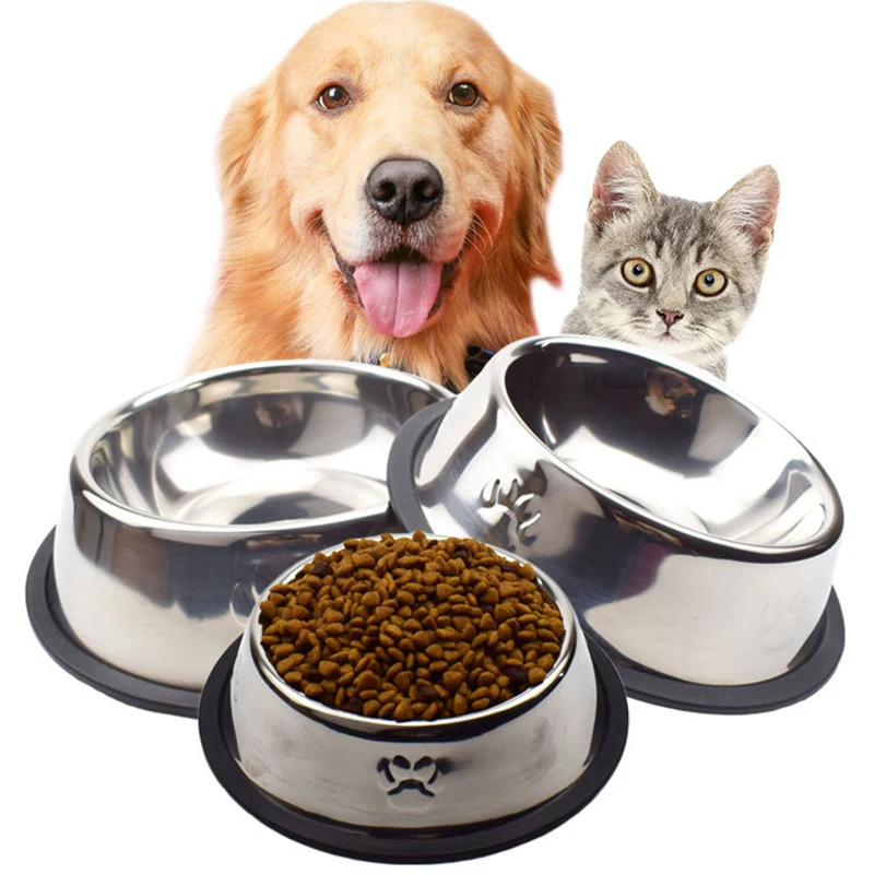 Cat and Dog Bowl Non-slip Stainless Steel Anti-skid Pet Food And Water Bowls For Cats Dogs Feeders Bowl Easy To Clean