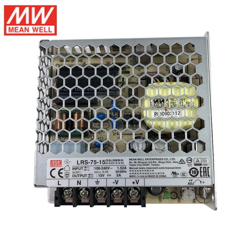 MW Mean Well ELP-75-15 15V 5A 75W Single Output Switching with PFC Funtion Power Supply MW Mean Well ELP-75-15 15V 5A 75W Single Output Switching with PFC Funtion Power Supply