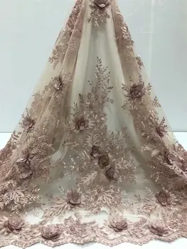 

Esewing 3D Flower Lace Fabric 2019 High Quality French Net Lace Fabric African Tulle Mesh Lace Fabric for Wedding Dress Pink