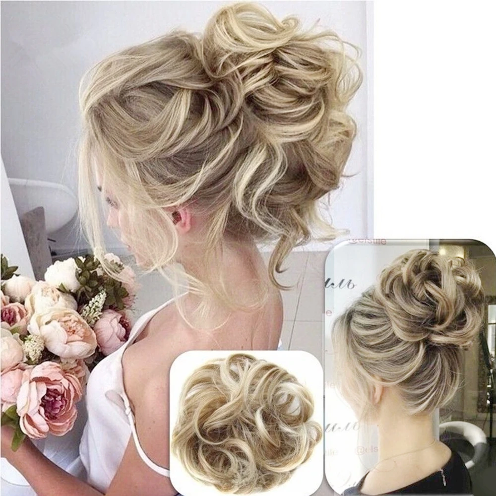 

7 Colors Curly Chignon Hair Clip In Hairpiece Extensions Bun for Brides Synthetic High Temperature Fiber Chignon For Women