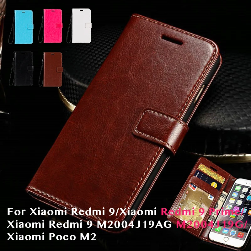 Кожаный чехол для Xiaomi Redmi 9 Prime кошелек M2004J19AG M2004J19G Poco M2 деловой