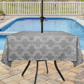 

Eforcurtain Geometric Floral Print Zipper Tablecloth for Outdoor Use with Umbrella Covered Tables Durable Waterproof Fabric