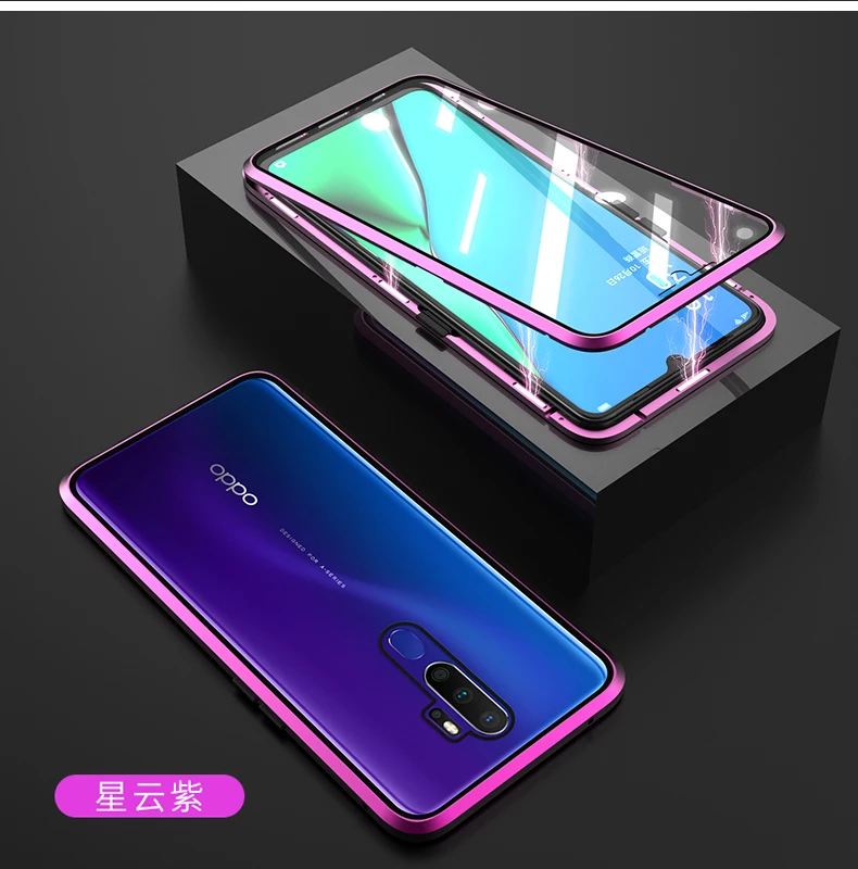 Двусторонний защитный чехол из закаленного стекла для OPPO Realme XT X2 A9 A5 Магнитный адсорбционный чехол для OPPO Realme 5 3 Pro - Цвет: purple