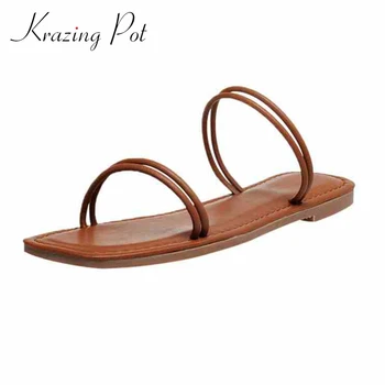 

Krazing pot leisure narrow band five colors convenient daily wear dress peep toe low heel outside slipper summer shoes women L78