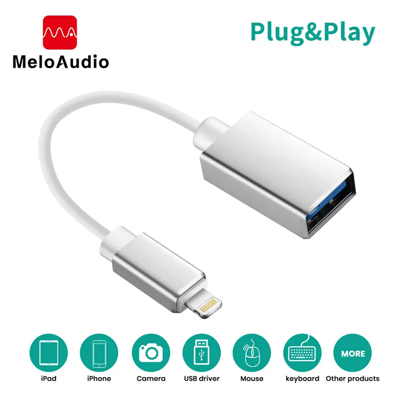 Кабель адаптер MeloAudio для Lightning OTG USB штекер гнездо iPhone/iPad/iPod MIDI электрическая
