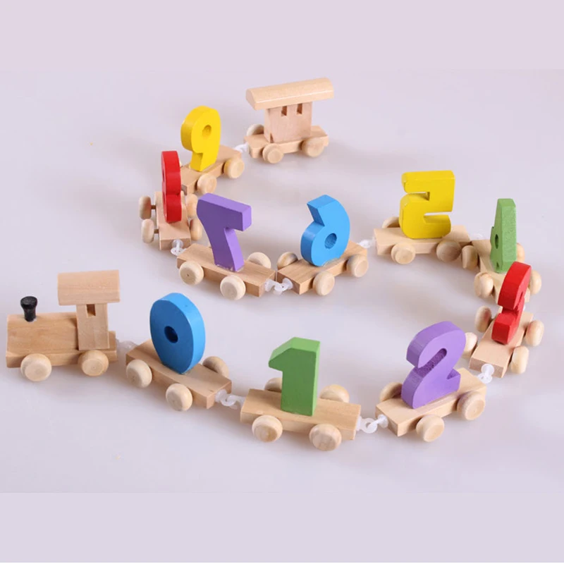 

Baby Montessori Soft Wood Train Figure Model Toy with Number Pattern 0~9 Blocks Educational Kids Wooden Toy Children Gifts