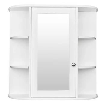 

Wall Cabinet 3-tier Single Door Mirror Indoor Bathroom Wall Mounted Cabinet Shelf White