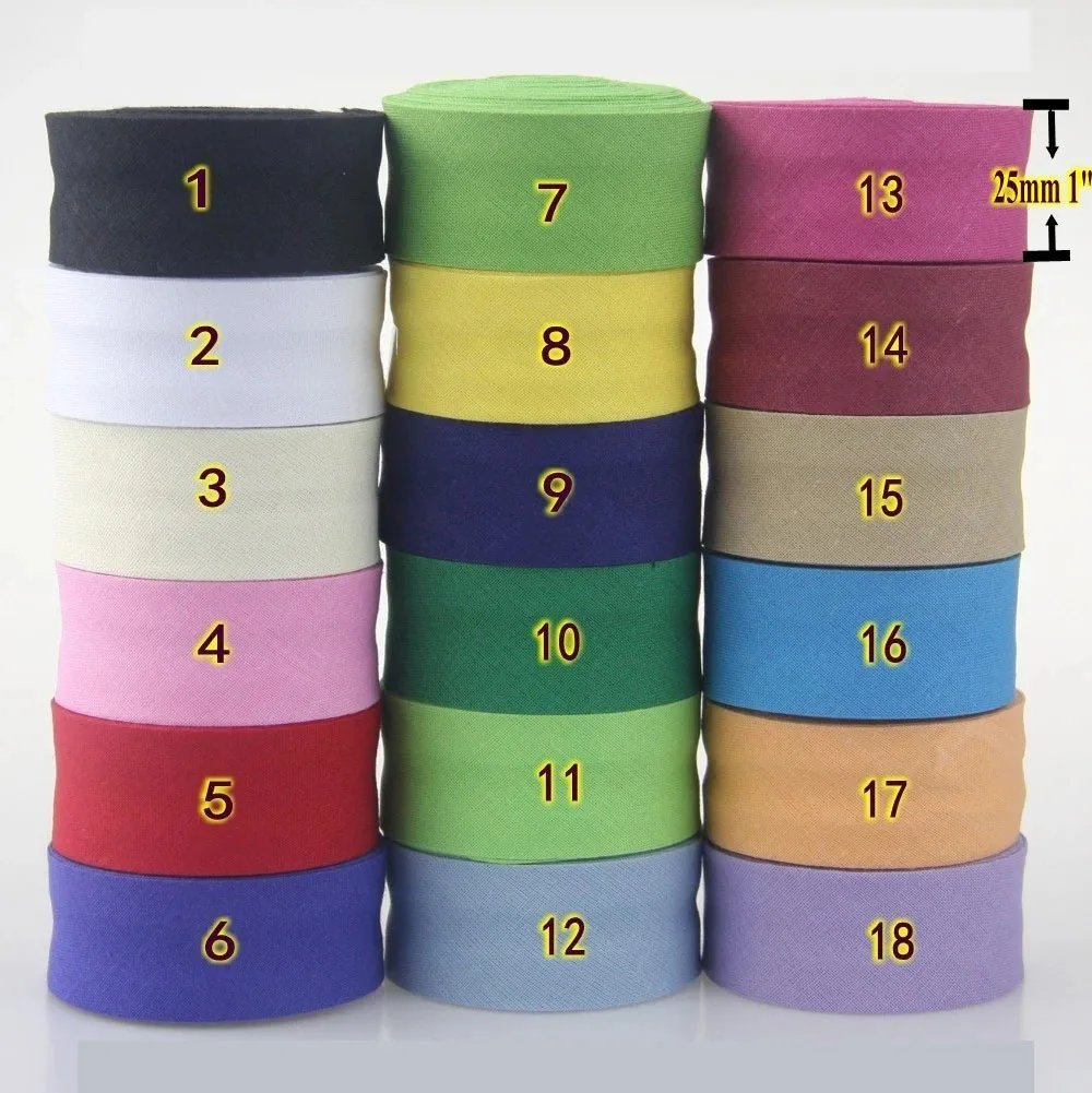 Cotton Bias Tape 25mm (1") Extra Width 12 Meters Backside Ironed Single Folded For Garment Craft Sewing Accessories Diy