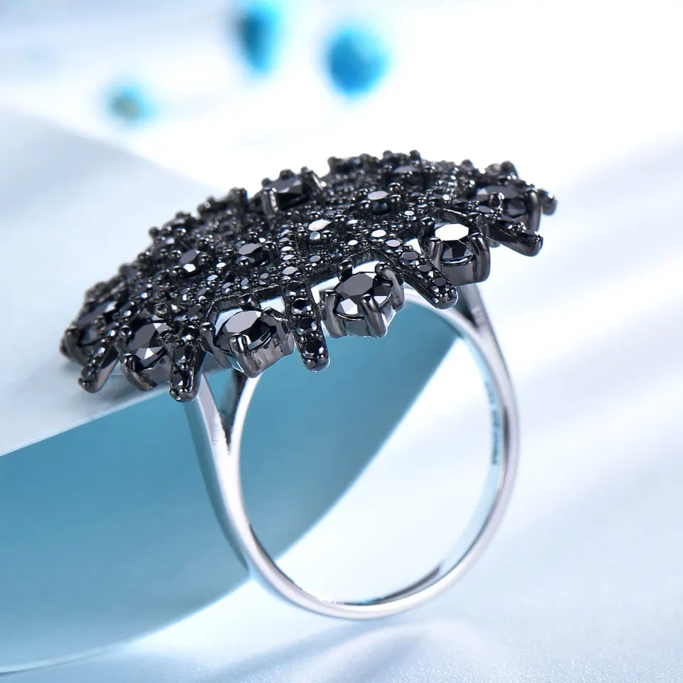 UMCHO Gemstone Natural Black Spinel Ring Female Solid 925 Sterling Silver Rings For Women Round Wedding Engagement Jewelry Gift silver ring wedding rings silver rings gemstone ring natural stone ring