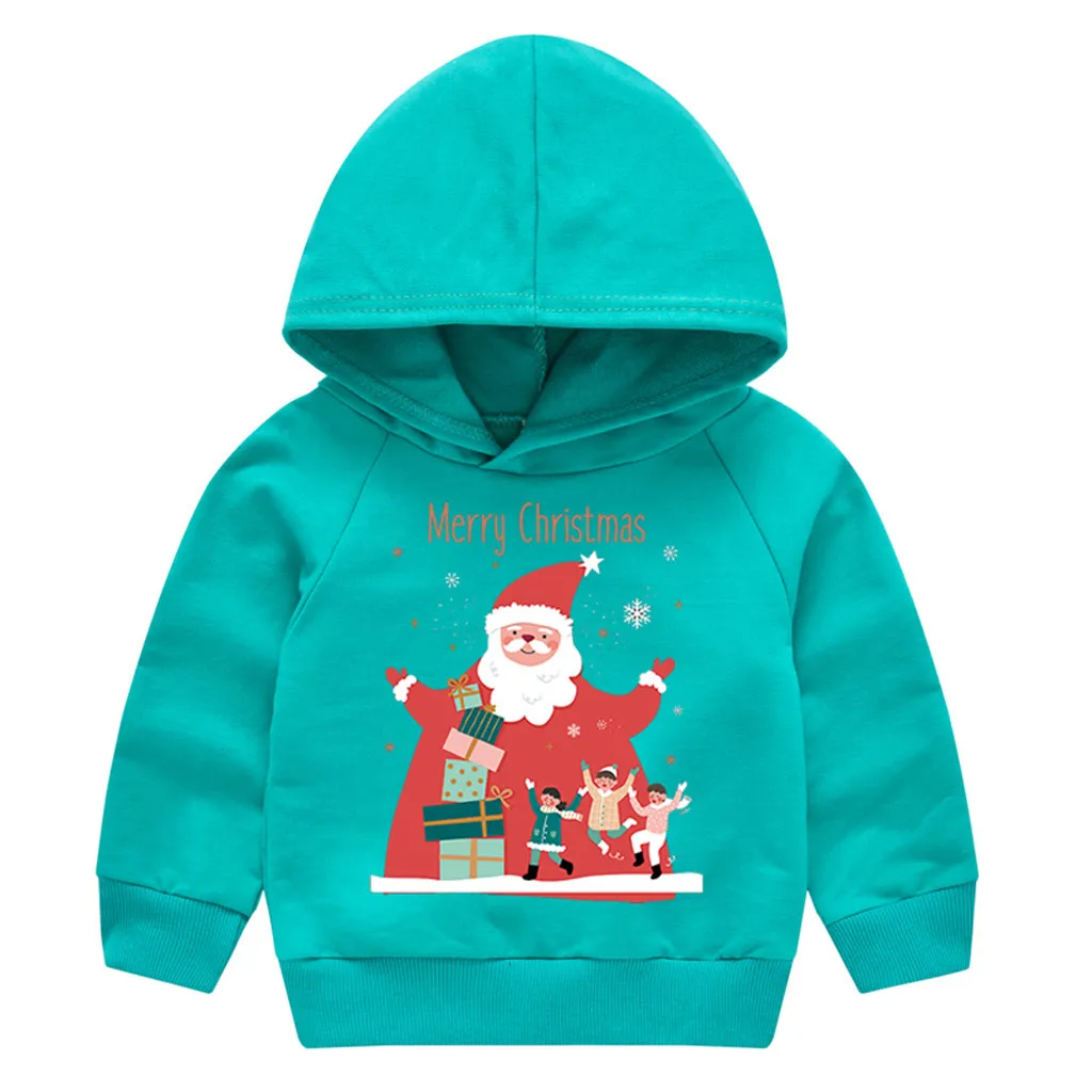 Свитер для маленьких мальчиков и девочек, детский Рождественский свитер с капюшоном с изображением Санты, топы, футболки, детские толстовки с длинными рукавами, пуловеры, одежда