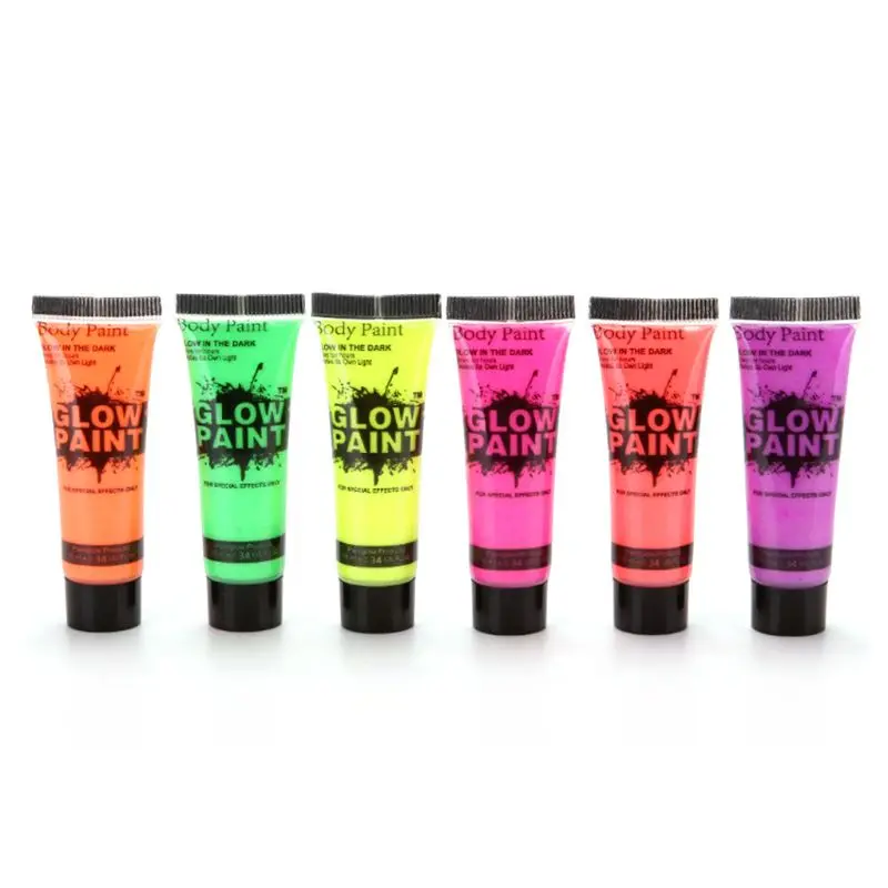 Pigmentos de pintura corporal fluorescentes para fiesta de Halloween, maquillaje para Cosplay, pintura Facial UV, pintura luminiscente, 6 uds.