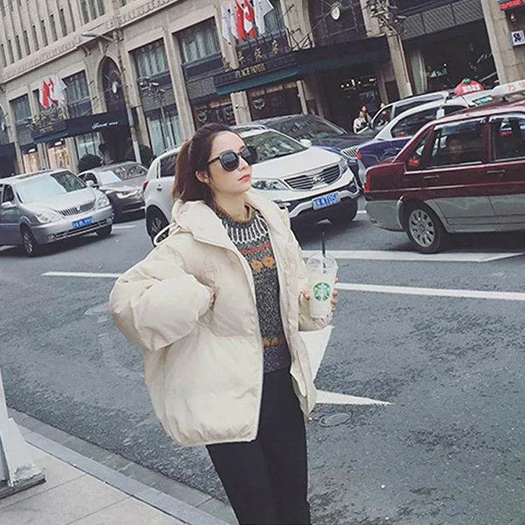 

2019 Korean-style Students Short Versatile down Coat Women's College Style Thick Loose-Fit BF Cotton Coat Thicker Version