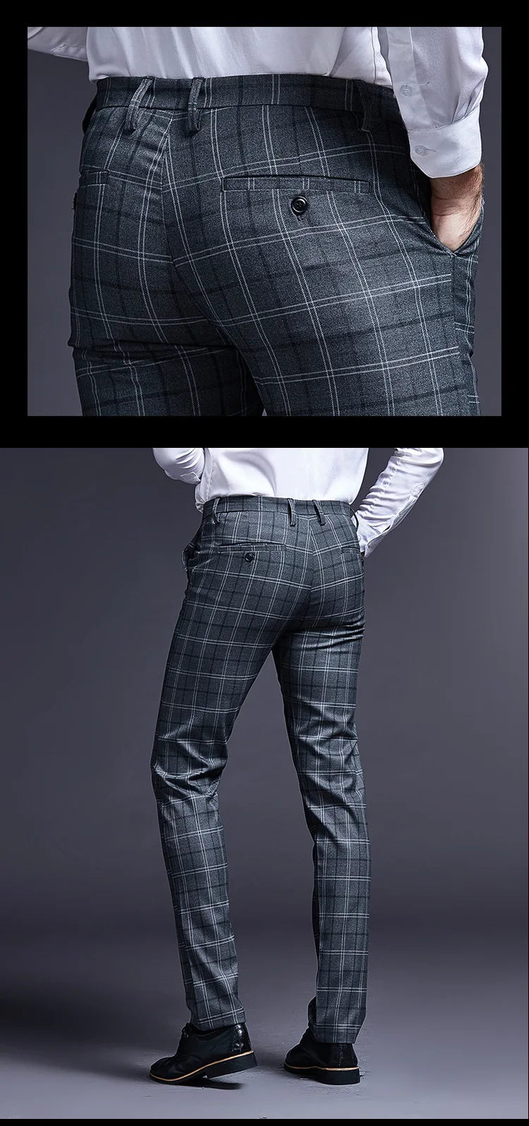 High waist Mens Plus size Pencil pants trousers Autumn cotton blend plaid Splicing suit pants men Skinny business trousers