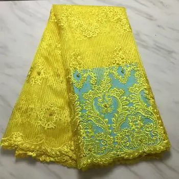 

2020 High Quality Stones African Beads Lace Fabric French Net Embroidery Tulle Lace Fabric For Nigerian Wedding Party Dress