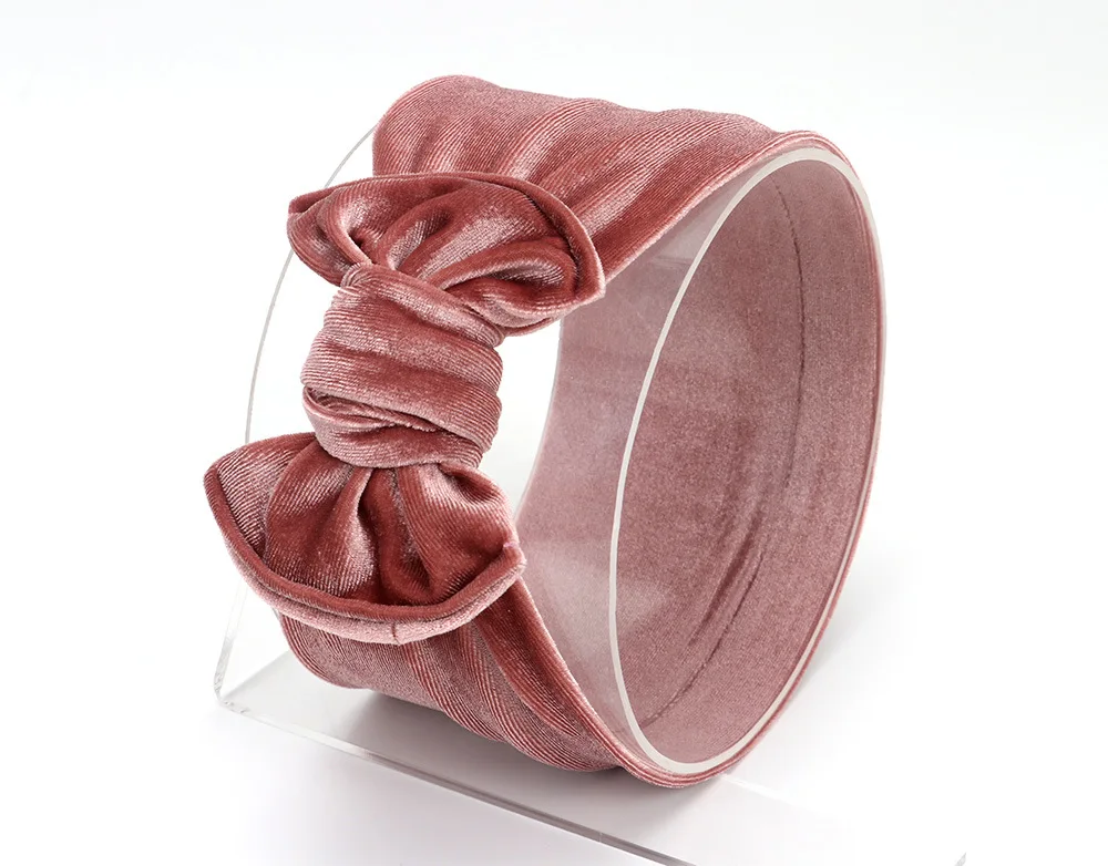 Dark Pink Бархатная повязка на голову, бант, широкие однотонные мягкие резинки для волос, аксессуары для волос для девочек, детские праздничные головные уборы, Mujer - Цвет: Dark Pink