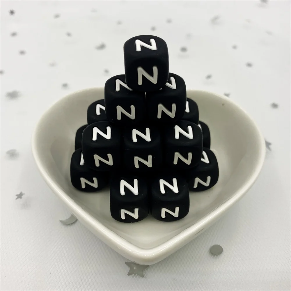 100pcs black English Letter Silicone Beads Alphabet DIY Personaliz Name Teething Necklace Silicon Teether kids learning toys