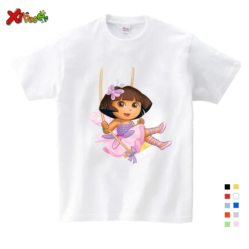 Летняя одежда для девочек Футболка с изображением героев мультфильма «Даша-путешественница» для девочек Милая в красивом стиле футболка милый, для новорожденных и малышей с принтом из мультфильма «Дора-путешественница» для девочек летние топы - Цвет: White childreT-shirt
