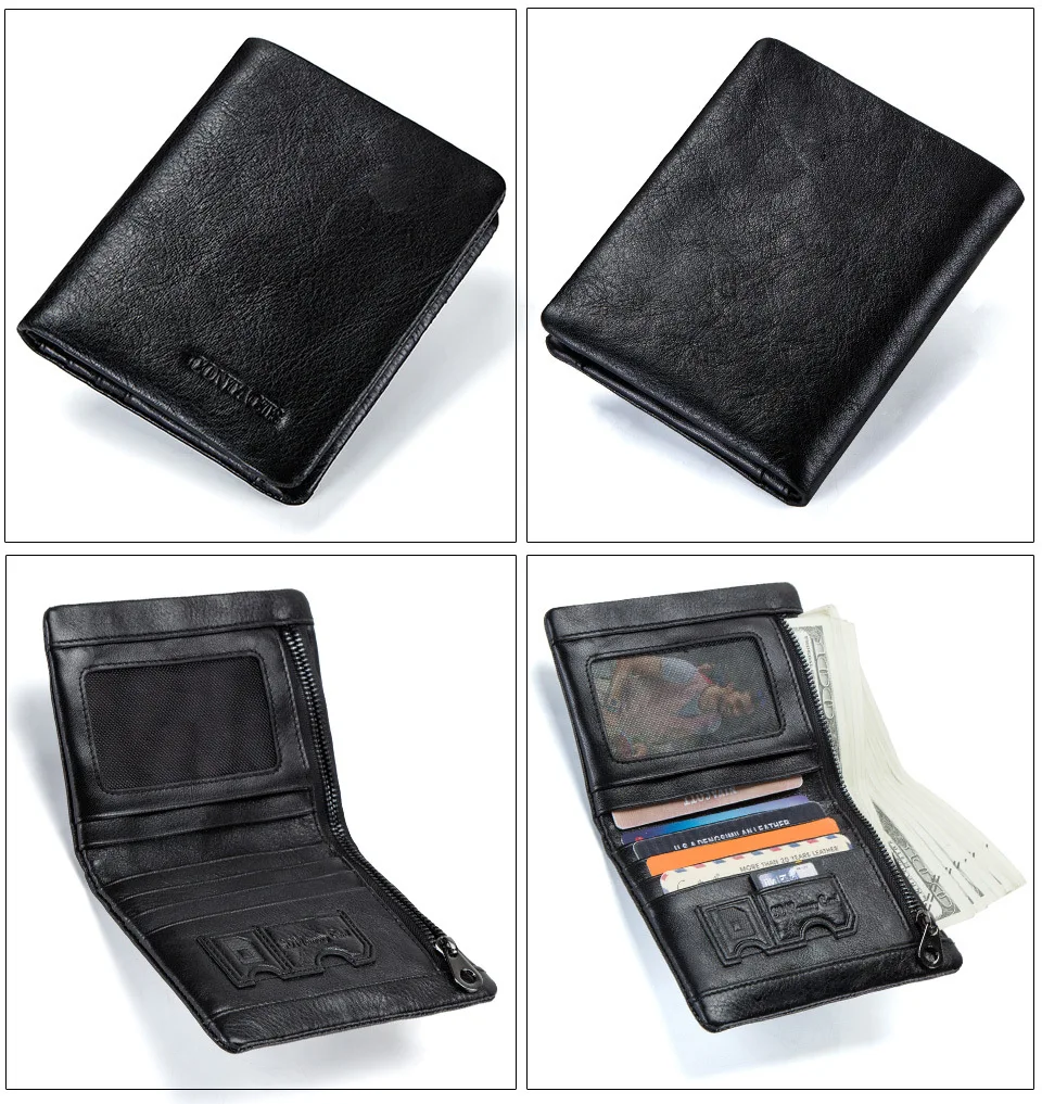 Contact's Men's Wallets Genuine Leather Bifold Top Quality Wallet For Mans Credit Card Holders Casual Man Short Wallets Portfel