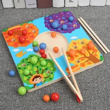 Деревянные бусины с зажимом для рыбалки, магнитная рыболовная игра, палочка для еды из бисера, обучающая математическая игра, игрушка для раннего образования, подходящая игра