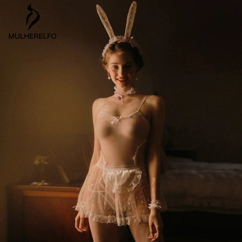 Кружевная женская пижама с открытой спиной костюм горничной кроликом костюмная