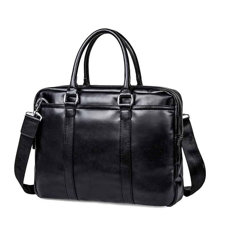 1 Men's Black Leather Bag Briefcase Office Bags For Men Leather Laptop Bag Shoulder Bags Fashion Hasp Male Luxury Handbag - Color: 1