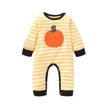 

Infant Baby Boys Girls Halloween Cartoon Pumpkin Striped Long Sleeve Romper Jumpsuit Fashion Autumn Clothes With New Brand