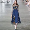 MoaaYina Fashion Designer dress Spring Women's Dress Long Sleeve Mesh Little bird Embroidery high quality Vintage Dresses ► Photo 3/6