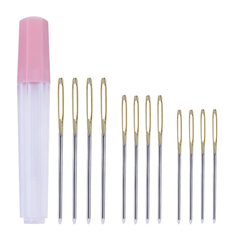 12pcs 3 размера DIY большие глаза швейные иглы пряжа из нержавеющей стали Вязание Большой Глаз Ассорти ручные швейные иглы для хранения в чистоте трубки - Цвет: 12pcs