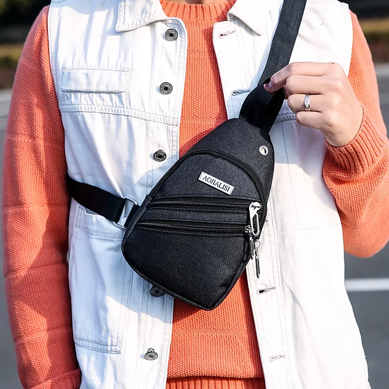 

New Style Oblique Trend Double Zipper Men Chest Pack Korean-style Shoulder Oblique Bag Casual Bag Travel Bag