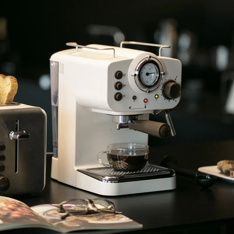 

15Bar Espresso Machine Espresso Coffee Machine Maker Semi Aautomatic Double Temperature Control Steam Milk Foamer Retro White