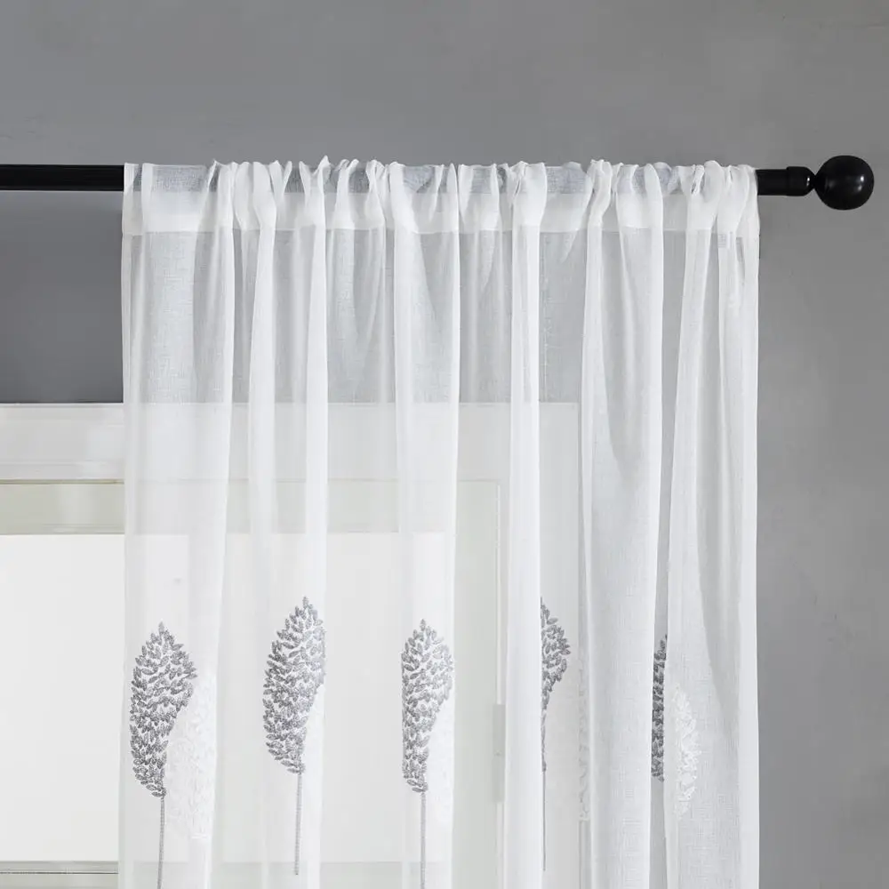 ZISIZ отвесные занавески с вышитыми листьями для гостиной, спальни, кухни, тюль, вуаль, занавески на окно, драп, европейский стиль - Цвет: gray